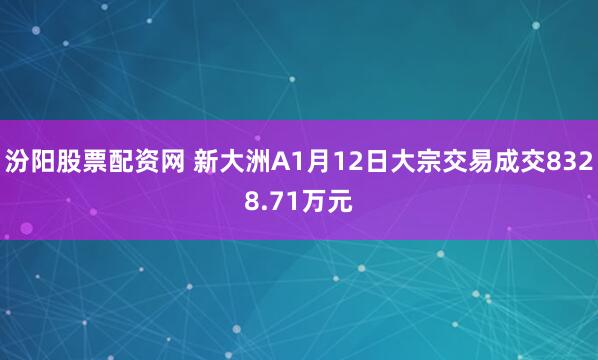 汾阳股票配资网 新大洲A1月12日大宗交易成交8328.71万元
