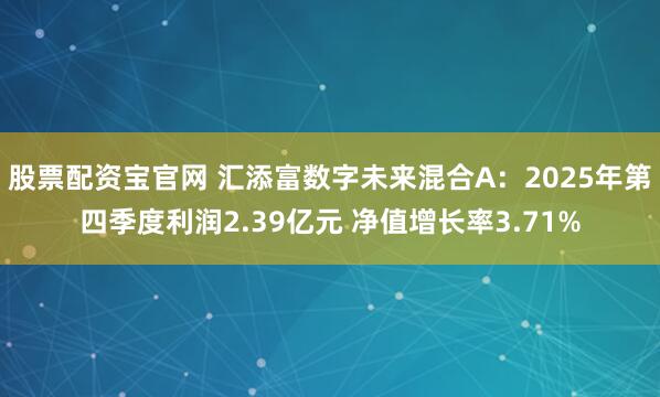 股票配资宝官网 汇添富数字未来混合A：2025年第四季度利润2.39亿元 净值增长率3.71%